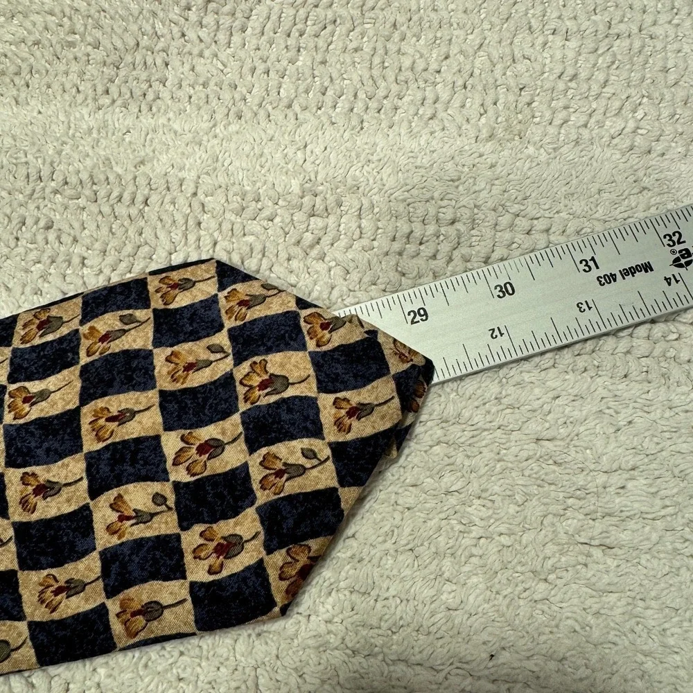 Banana Republic Tie Men OS Blue Tan Floral Check 100% Silk Italy Heritage Preppy